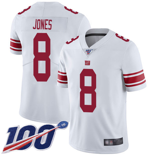 Men New York Giants #8 Daniel Jones White Vapor Untouchable Limited Player 100th Season Football NFL Jersey